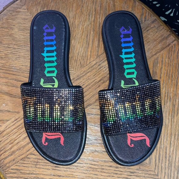 Juicy Couture Shoes - Juicy Couture Bedazzled Rainbow Slides